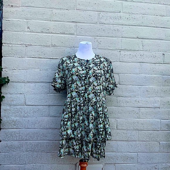 ASOS DESIGN Floral Print Tiered Button Front Dress Women US 12 UK 16 - Picture 8 of 8